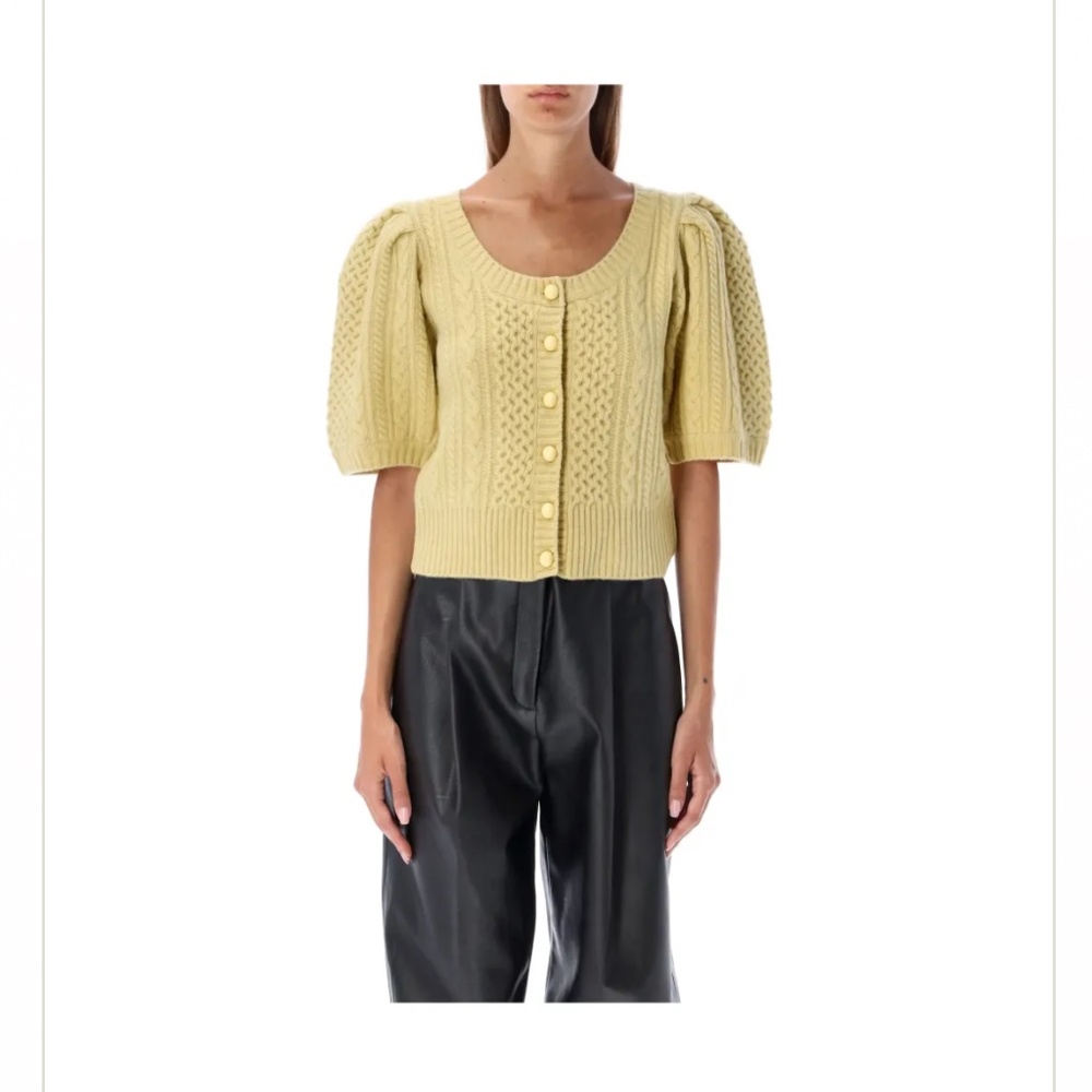 Sea New York Pale Yellow Puff-Sleeve Knit Cardigan